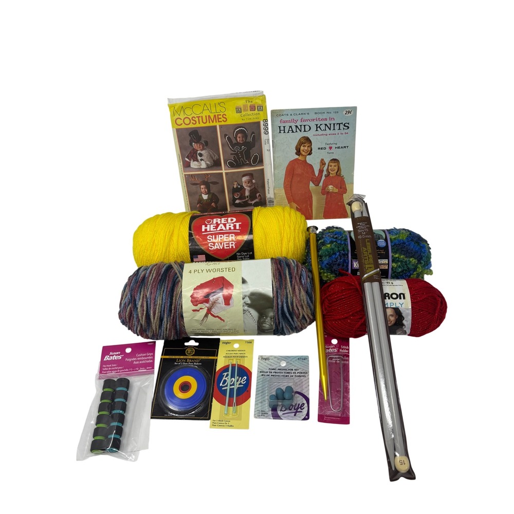 Knitting Crochet Lot Red Heart Lion Brand Yarn Patterns Needles Hooks Supplies